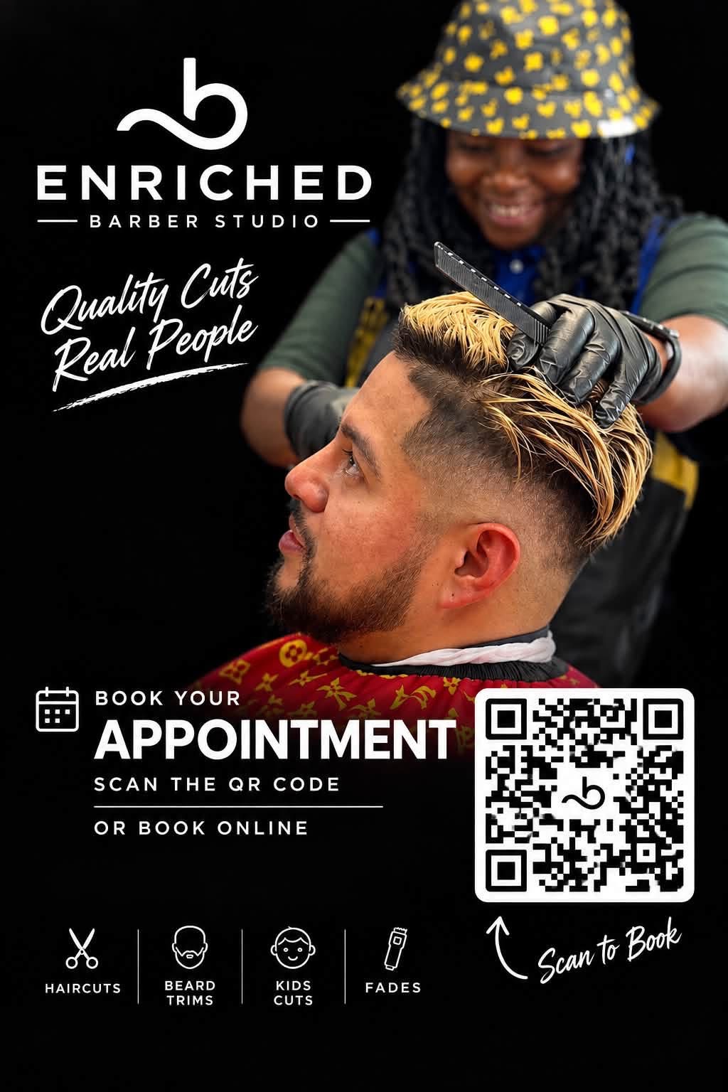Tasha working on a client's haircut
